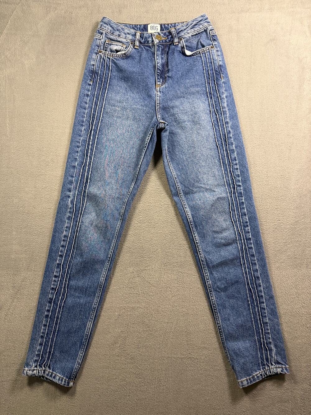BDG Urban Outfitters Jeans Size 25 High Rise Mom Pleated Front Stripe Slim Blue